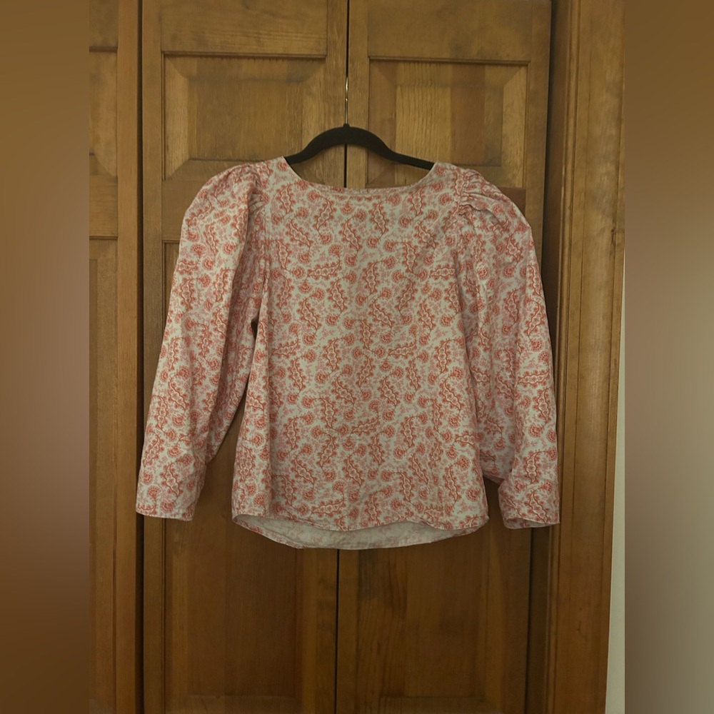 La Vie Rebecca Taylor Women’s Pink White Paisley Floral Sz XS Puffed Sleeve Top